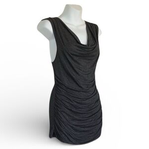ZENANA OUTFITTERS Sleeveless Draped Charcoal Top, Ruched Sides, Stretchy. L